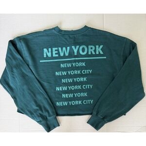 Wild Fable Women's New York City Teal Cropped Long Sleeve Sweatshirt Size L NWT